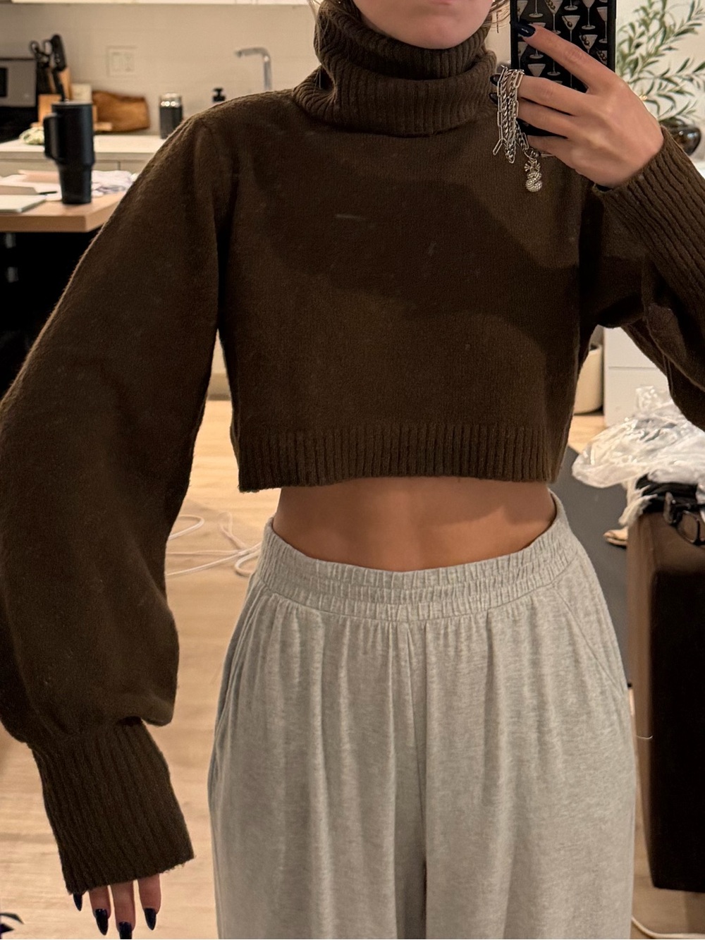 Brown Princess Polly Cropped Turtleneck Sweater XS/S